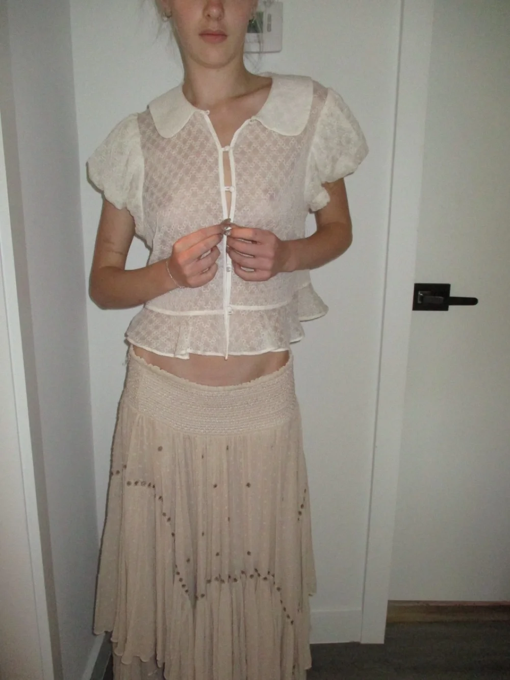 Anthropologie Sheer Lace Blouse in Cream